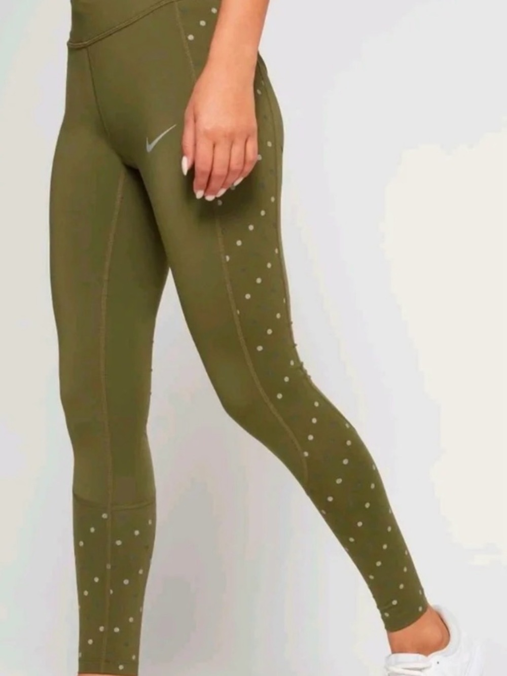 Nike Olive Green Leggings with Reflective Dot Accents